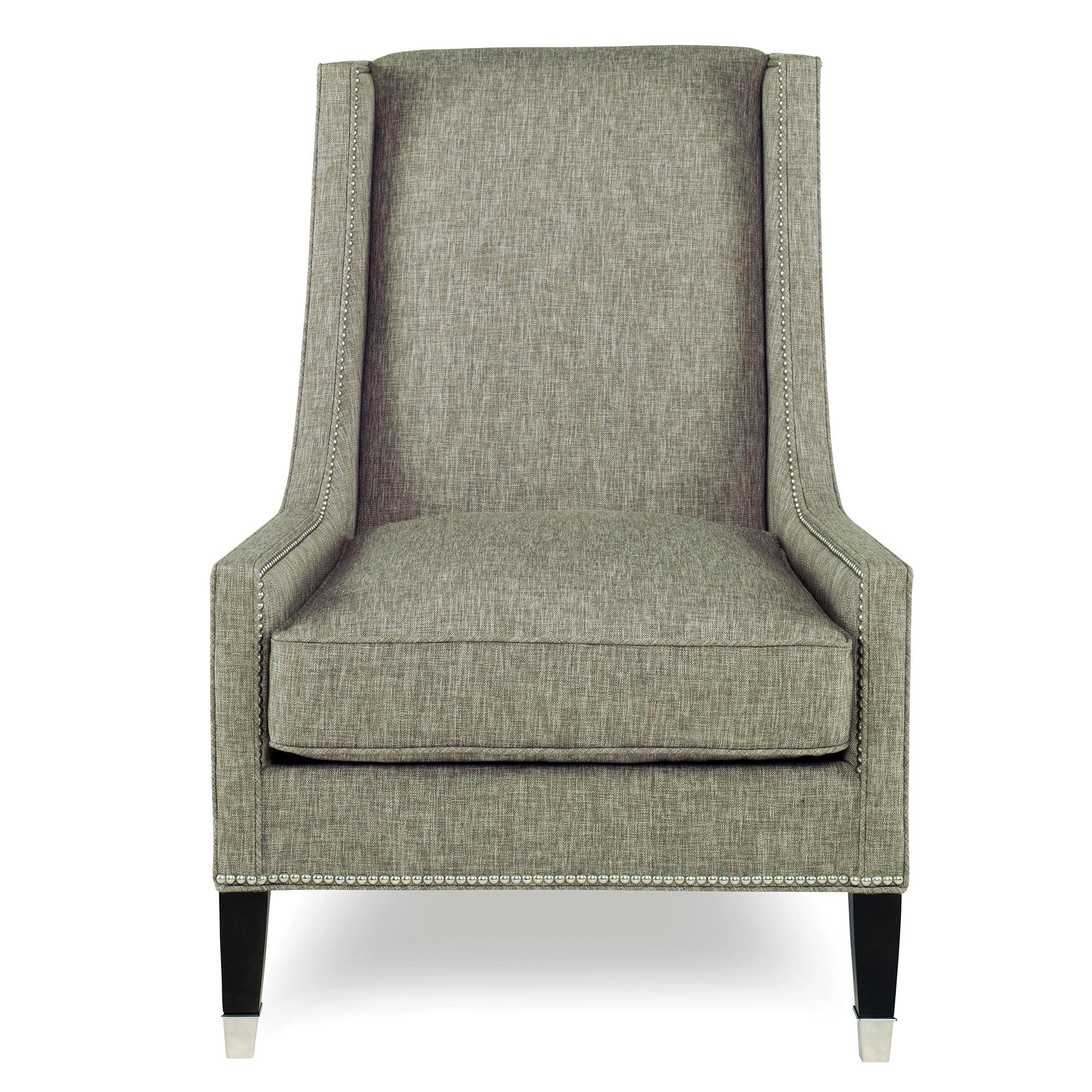 Tall Navarre chair (B203PN) upholstered in Kravet 32959.21, platinum nailheads. Leg in flannel finish with nickel ferrule. Made in the USA.

Ready to ship.
