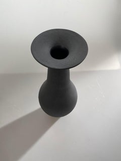 Tall Neck Design Black Stoneware Vase by American Ceramicist Sandi Fellman, USA