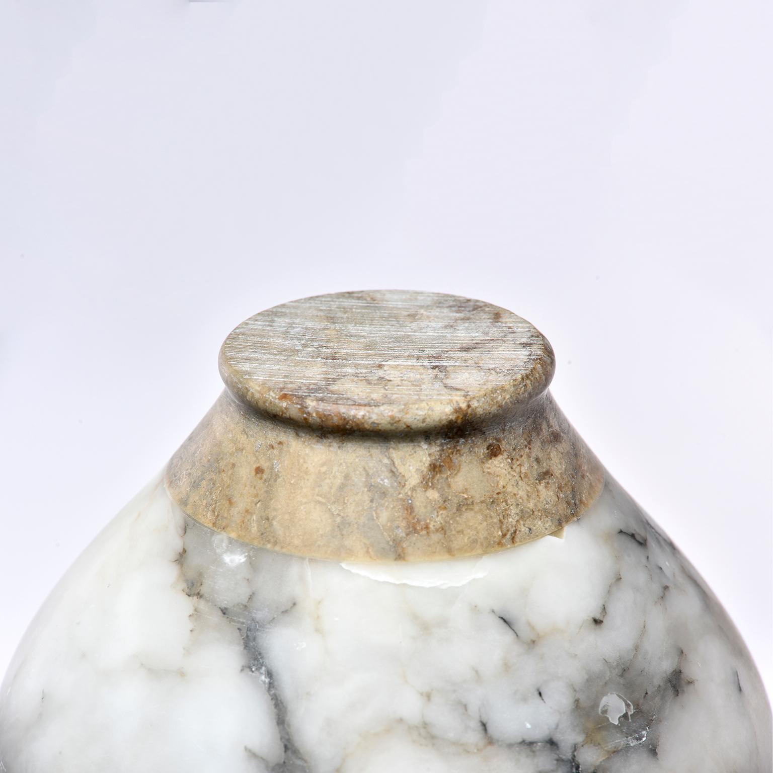 Contemporary Tall Neck Vase of Bardiglio Marble and Alabaster