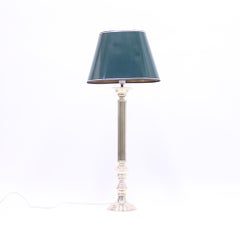 Tall Neoclassical Brass Table Lamp with Green Lacquered Shade, 1970s