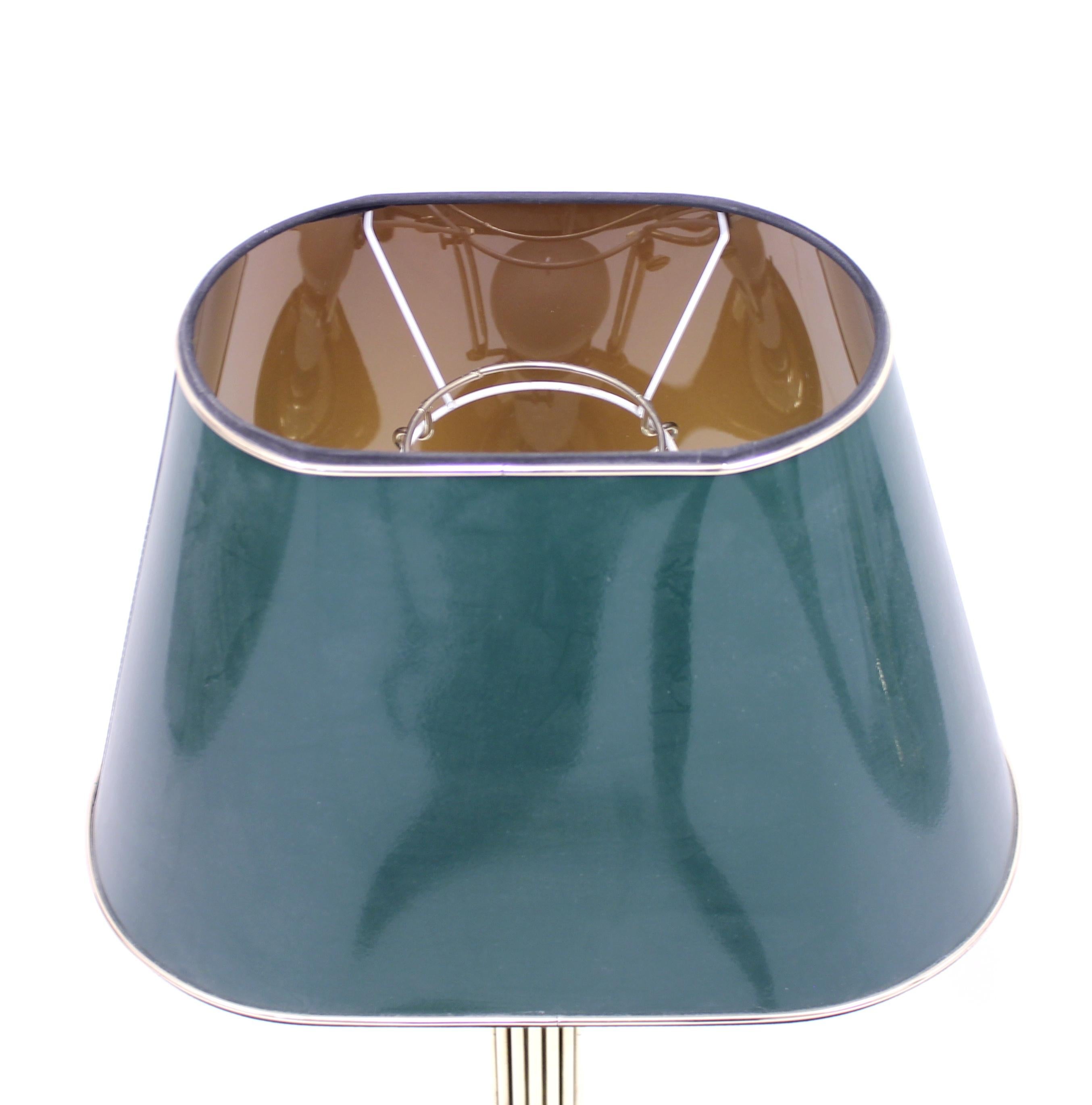 Late 20th Century Tall Neoclassical Brass Table Lamp with Green Lacquered Shade, 1970s