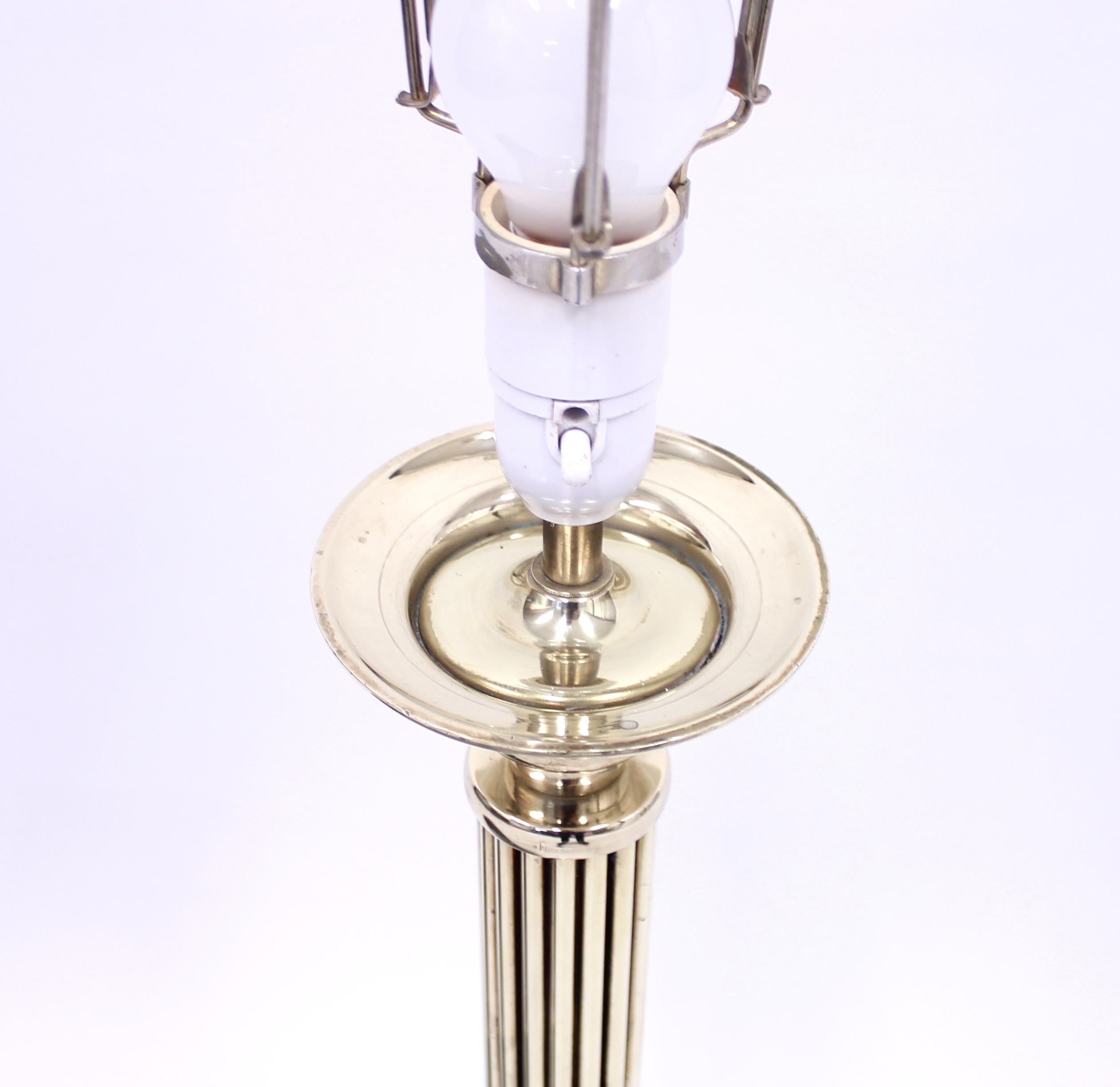 Tall Neoclassical Brass Table Lamp with Green Lacquered Shade, 1970s 1