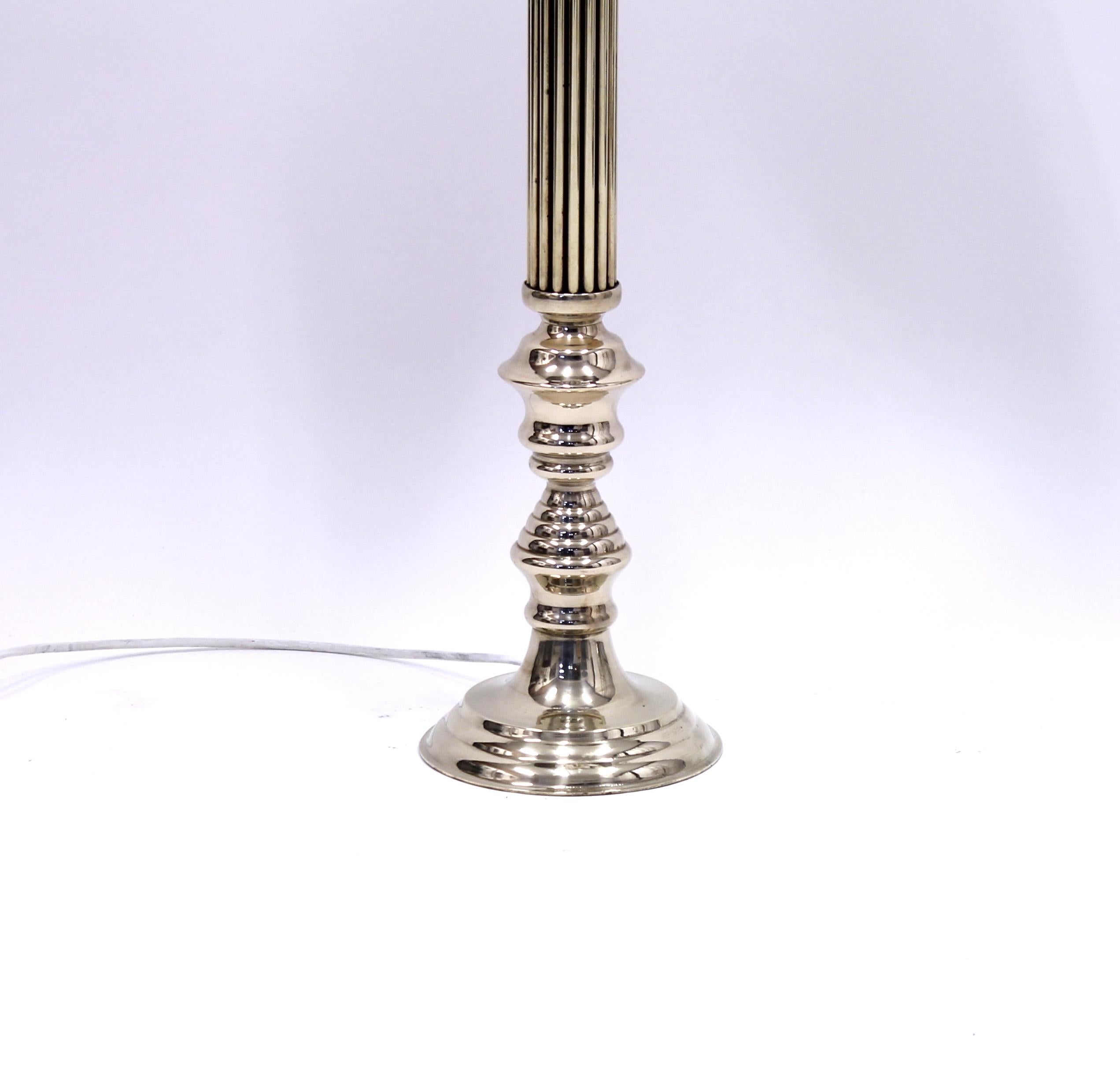 Tall Neoclassical Brass Table Lamp with Green Lacquered Shade, 1970s 2