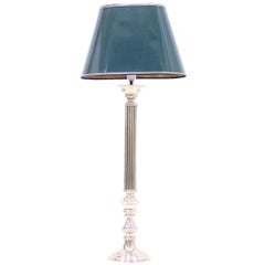 Tall Neoclassical Brass Table Lamp with Green Lacquered Shade, 1970s