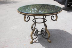 Tall Neoclassical Iron Centre Table Eglomise Mirror Top Dolphins Feet