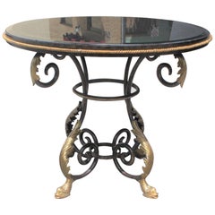 Tall Neoclassical Iron Center Table Eglomise Mirror Top Dolphins Feet