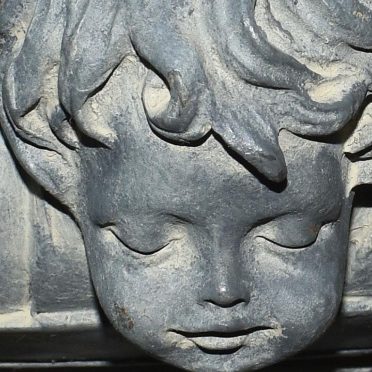 Tall Neoclassical Style Faux Bois Cherub Planter or Jardinière in Dark Gray In Good Condition For Sale In Oklahoma City, OK