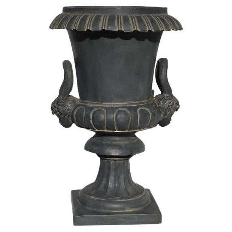 20th Century Tall Neoclassical Style Faux Bois Cherub Planter or Jardinière in Dark Gray For Sale