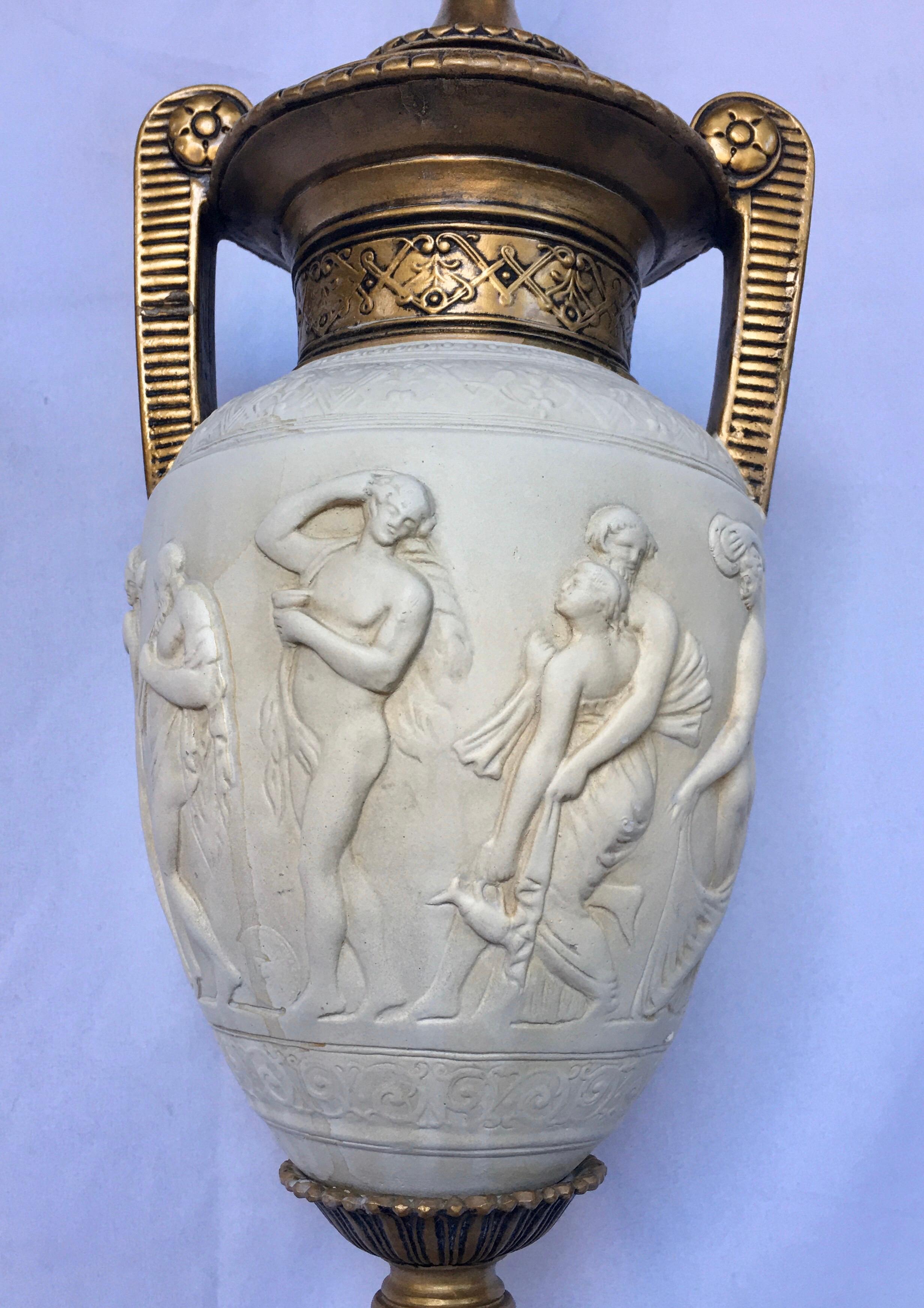 20th Century Tall Neoclassical Style Figure Handled Urn Table Lamp