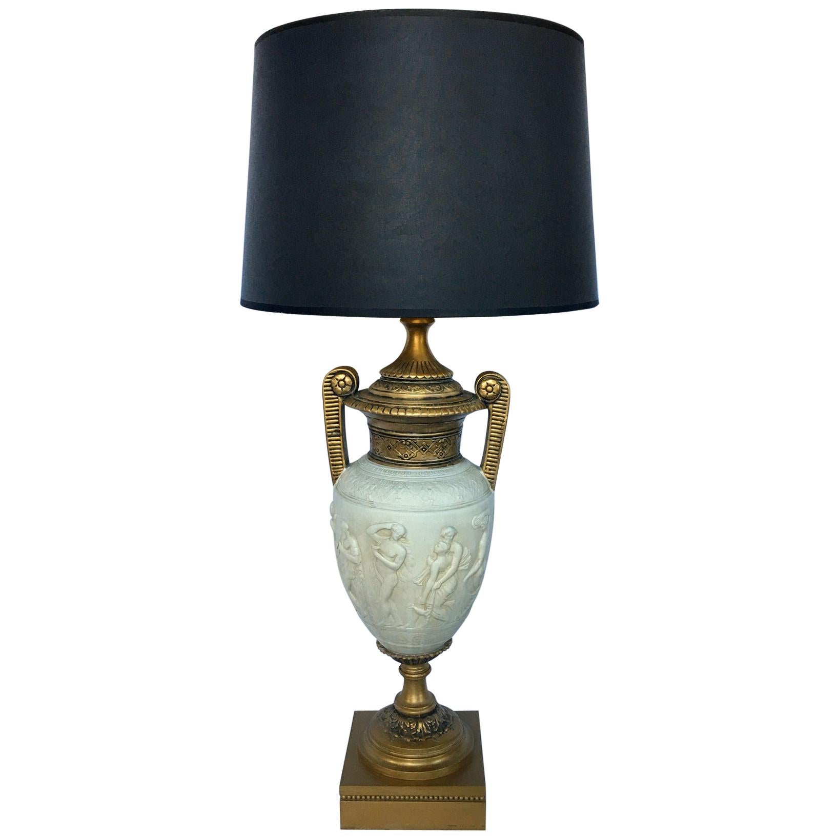 Tall Neoclassical Style Figure Handled Urn Table Lamp