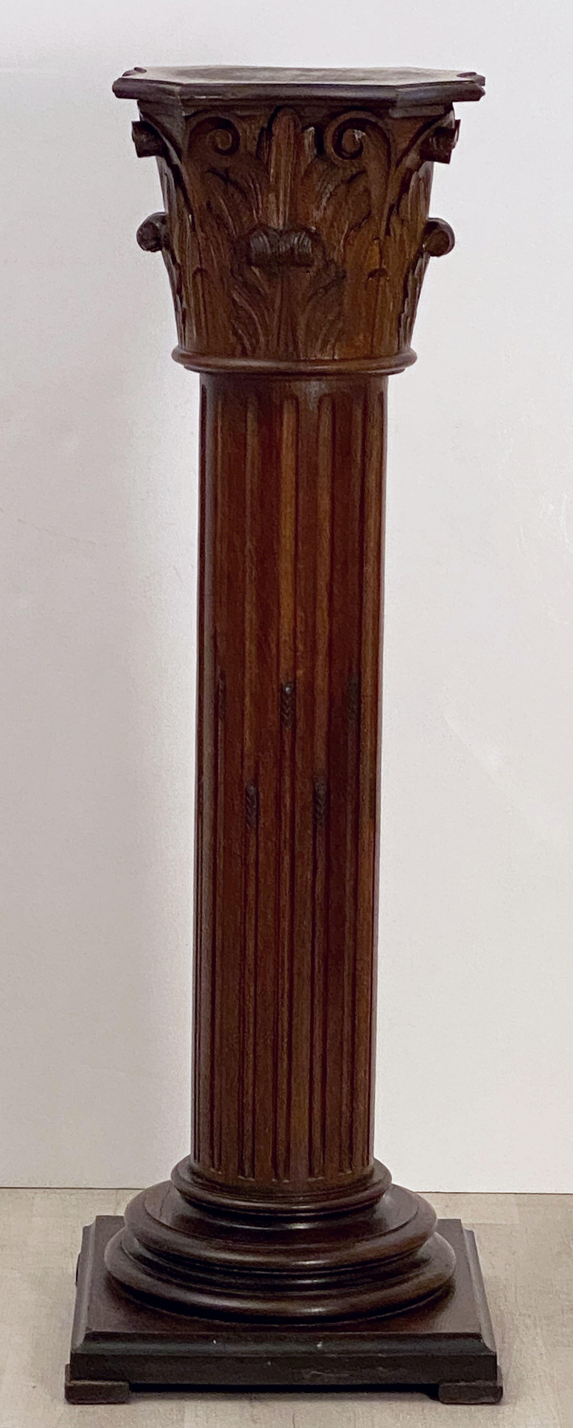 Tall Neoclassical Wooden Column Pedestal Stand or Plinth from France 1