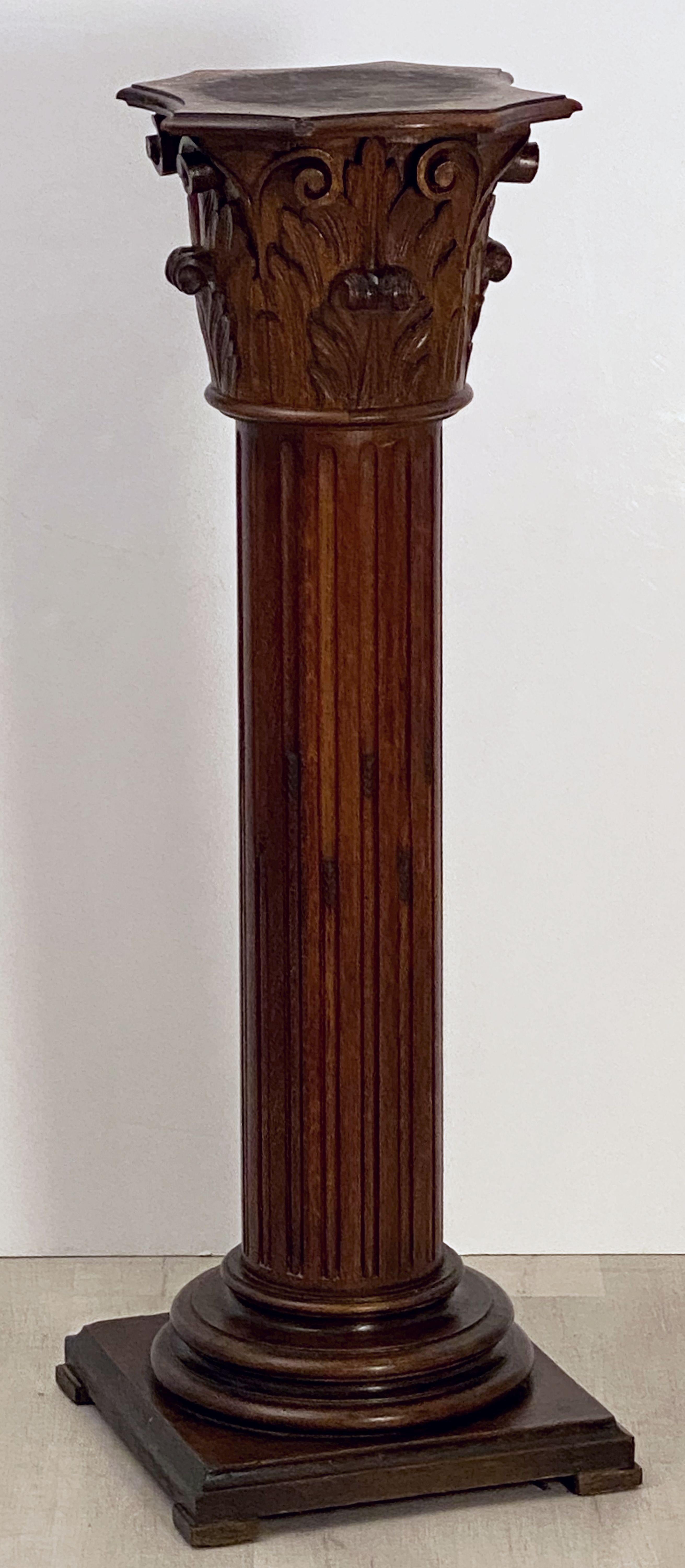 Tall Neoclassical Wooden Column Pedestal Stand or Plinth from France 3