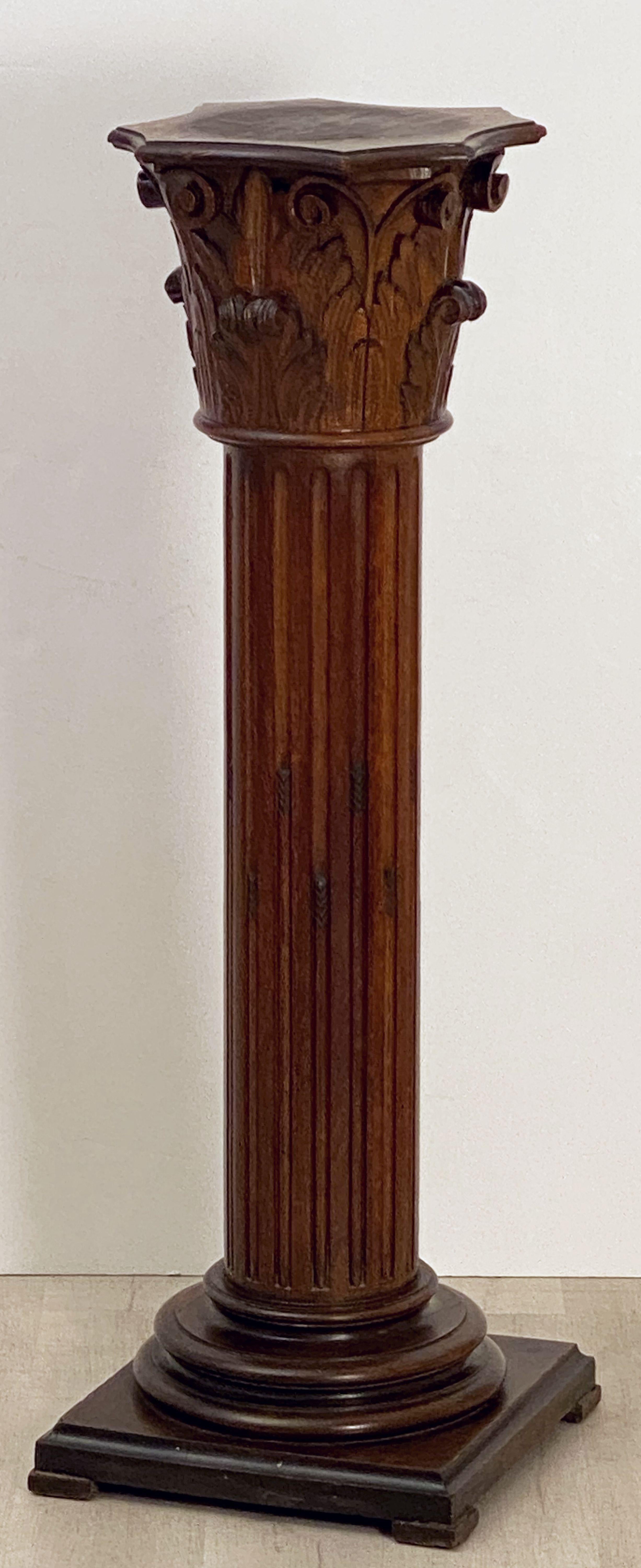 Tall Neoclassical Wooden Column Pedestal Stand or Plinth from France 4