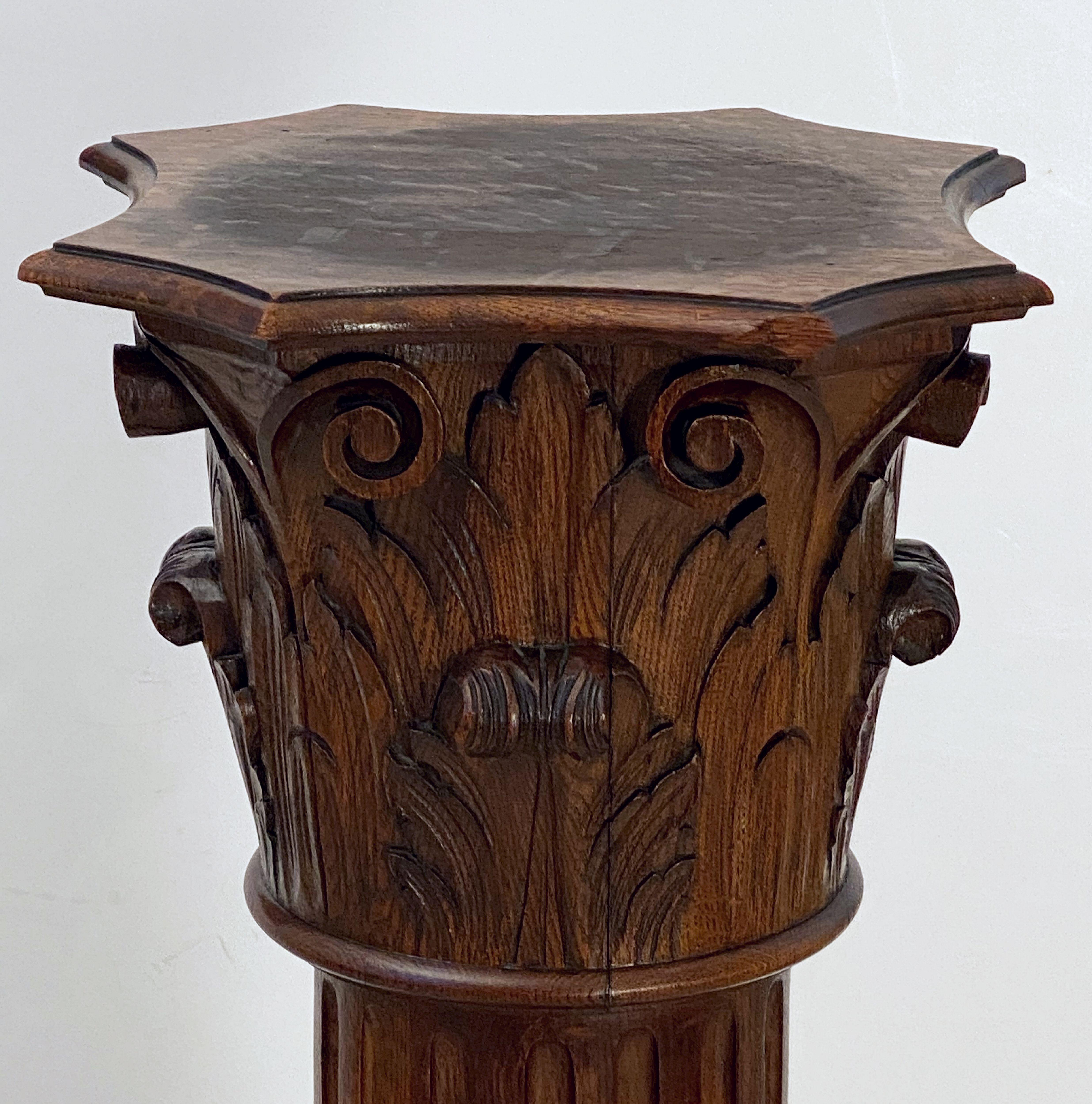 Tall Neoclassical Wooden Column Pedestal Stand or Plinth from France 5