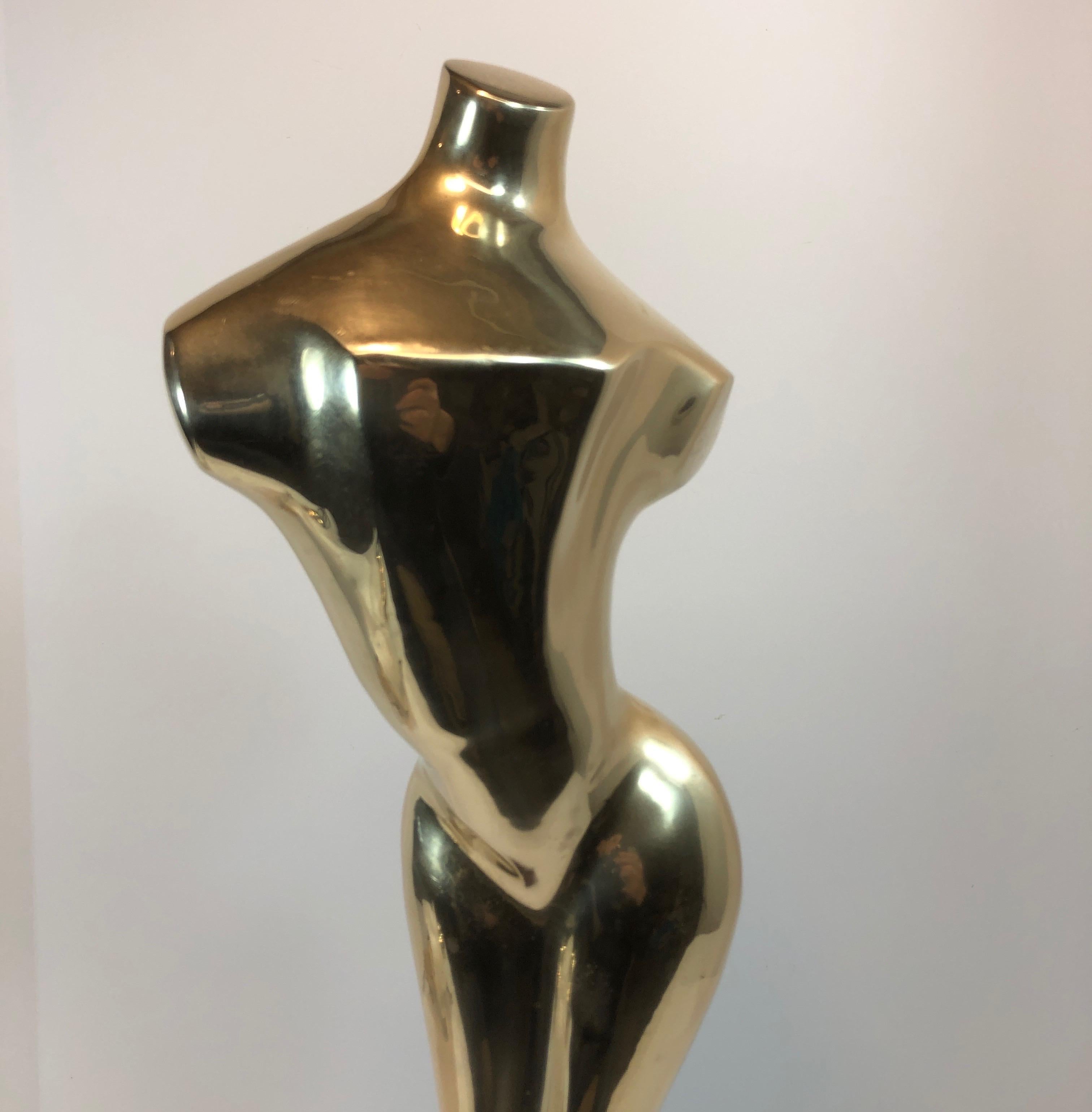 Tall Nude Curvy Female Brass Sculpture In Good Condition In New York, NY