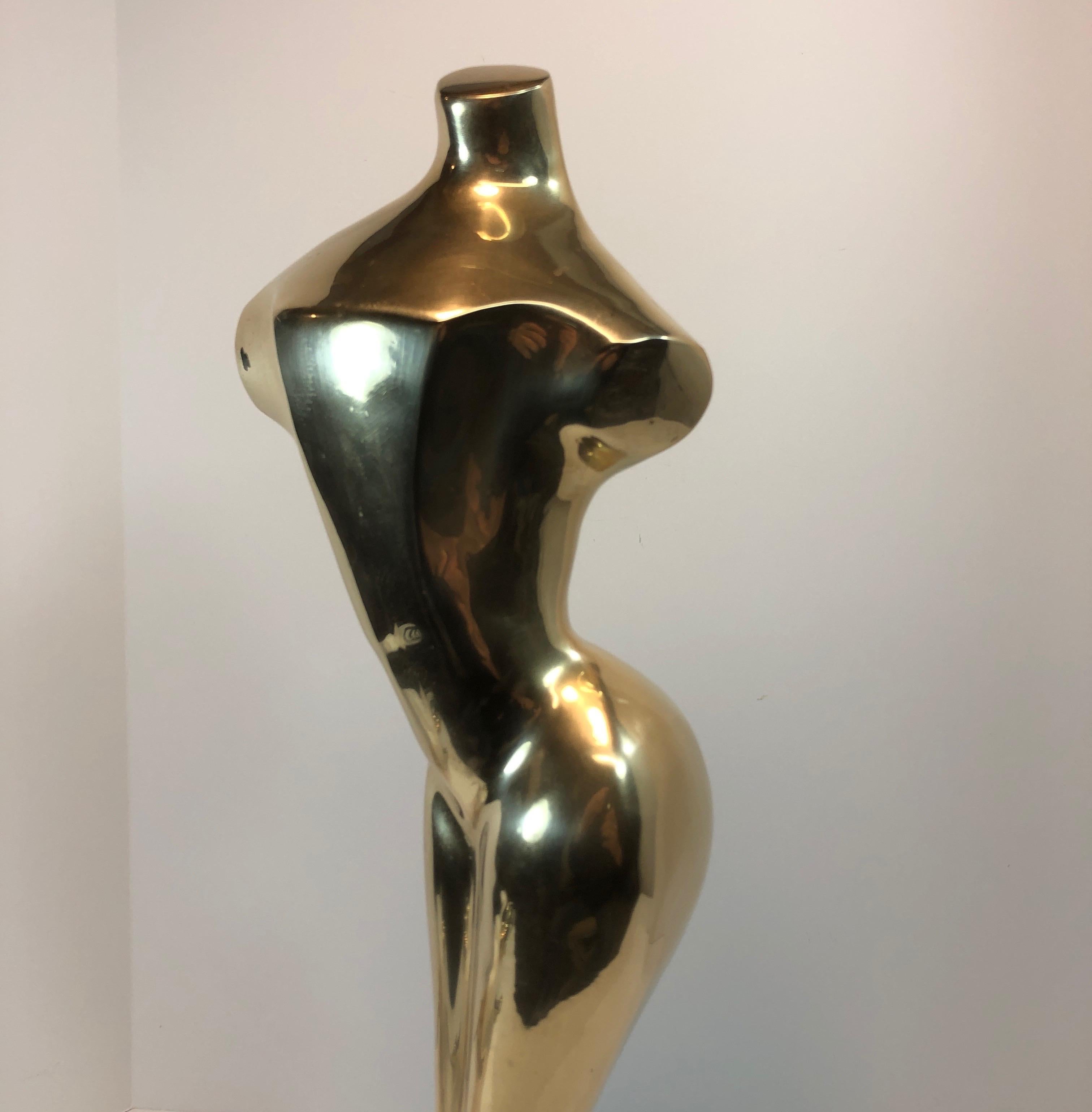 20th Century Tall Nude Curvy Female Brass Sculpture