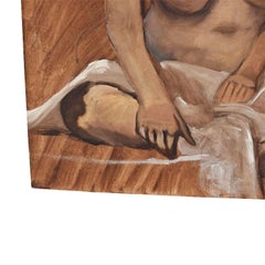 Tall Nude Portrait Painting of a Woman with Blonde Hair in Blush Pink, 20th C.