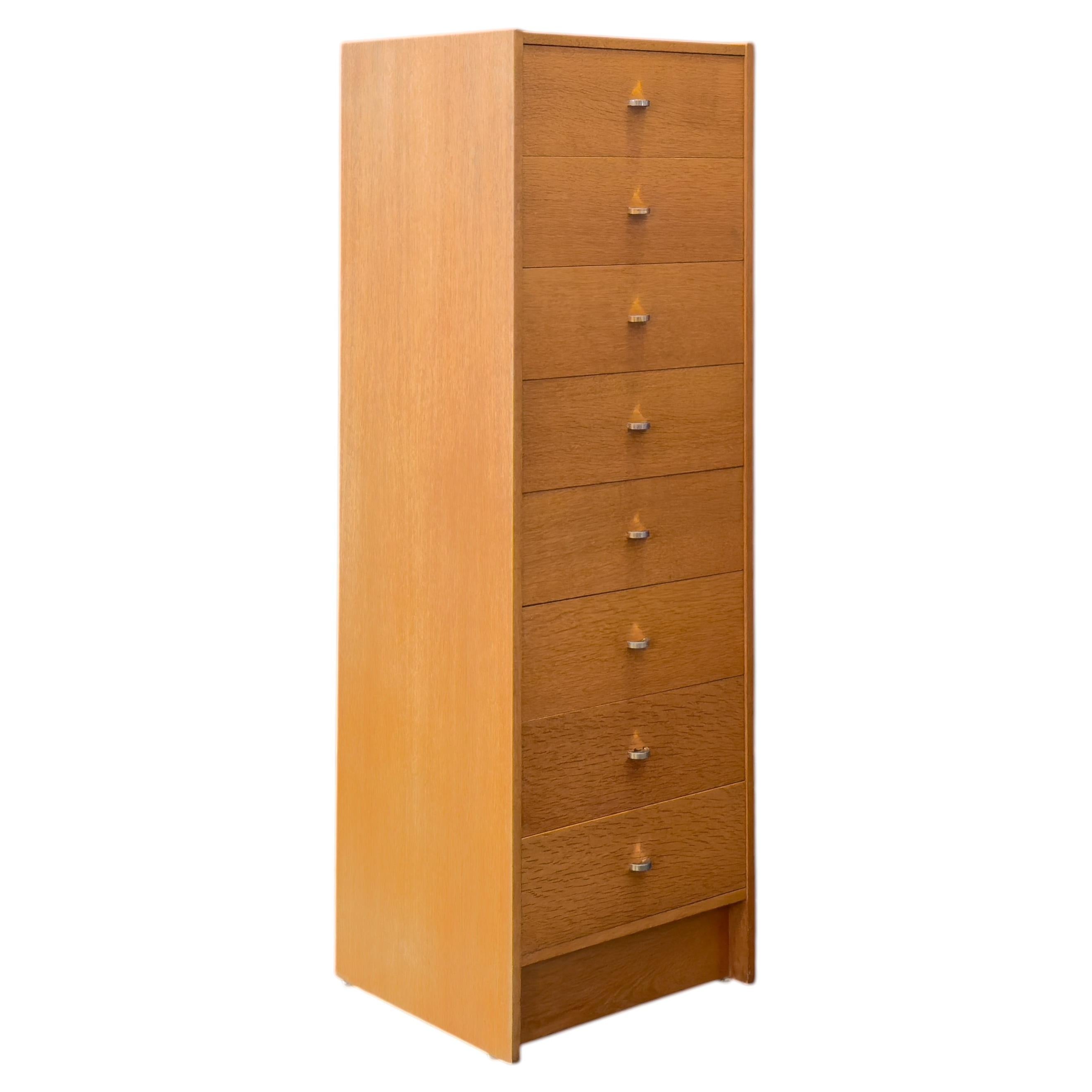 Tall Oak Chest of Drawers with Chrome Handles For Sale