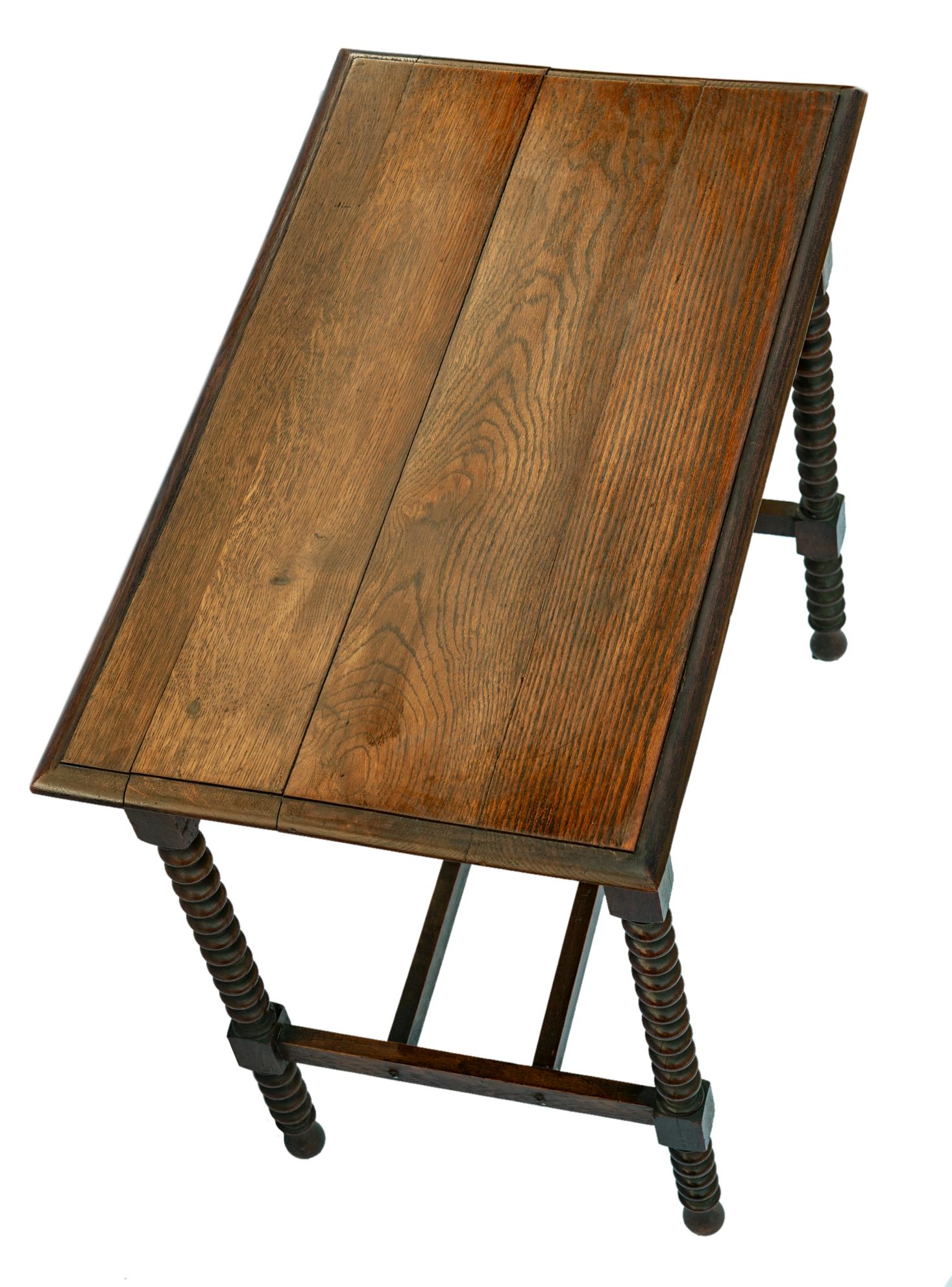Tall Oak Console Table with Spool Legs & Decorative Apron 3