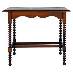 Tall Oak Console Table with Spool Legs & Decorative Apron