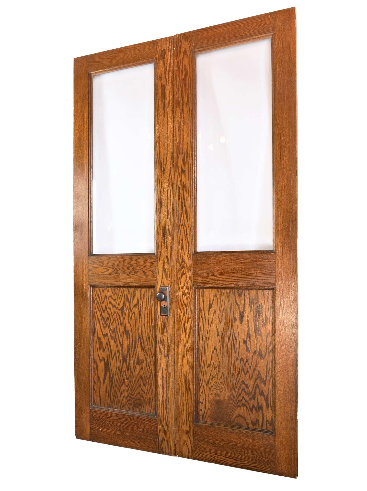 American Tall Oak Double Doors with Beveled Glass Windows
