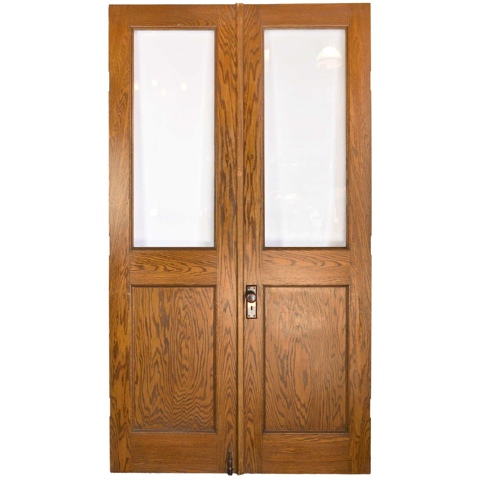 Tall Oak Double Doors with Beveled Glass Windows