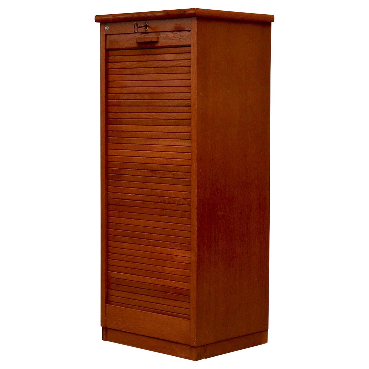 Tall Oak Eeka File Cabinet with Tambourd Door and Record Storage