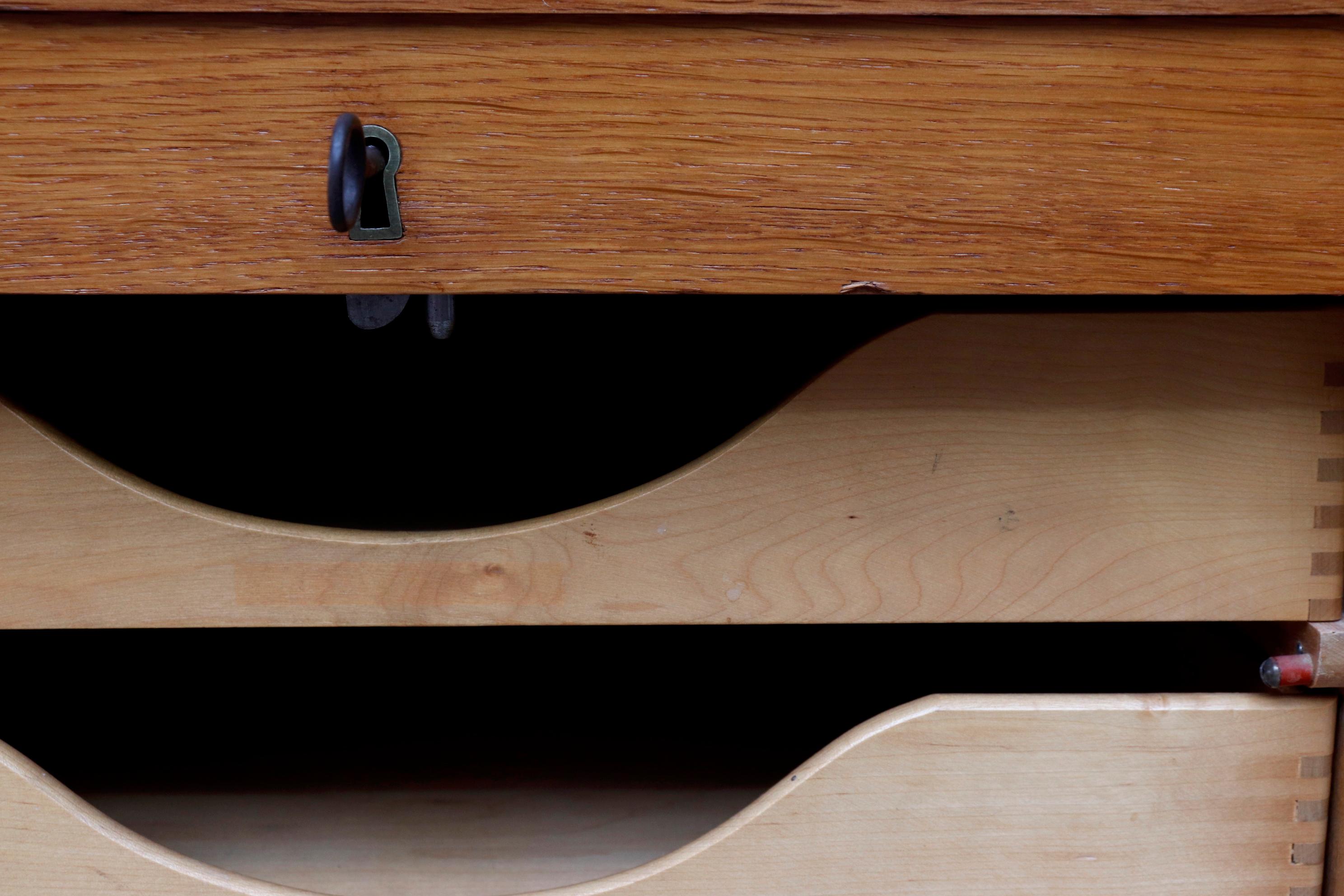 Mid-20th Century Tall Oak Eeka File Cabinet with Tambourd Door