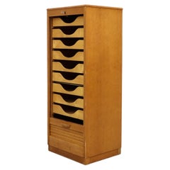 Vintage Tall Oak Eeka Filing Cabinet with Tambour Door