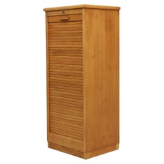 Vintage Tall Oak Eeka Filing Cabinet with Tambour Door