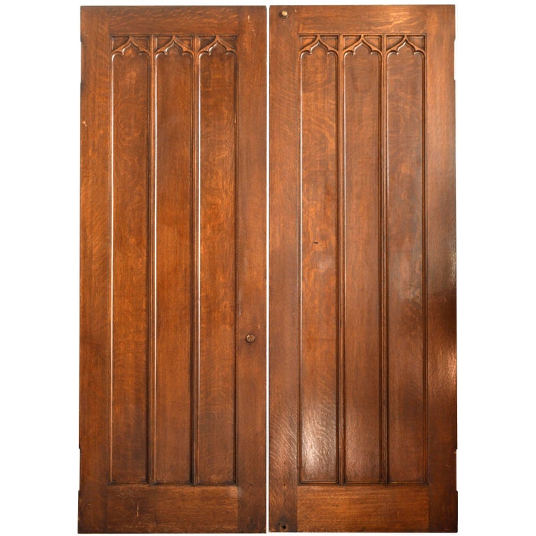 Tall Oak Gothic Double Swinging Doors at 1stDibs