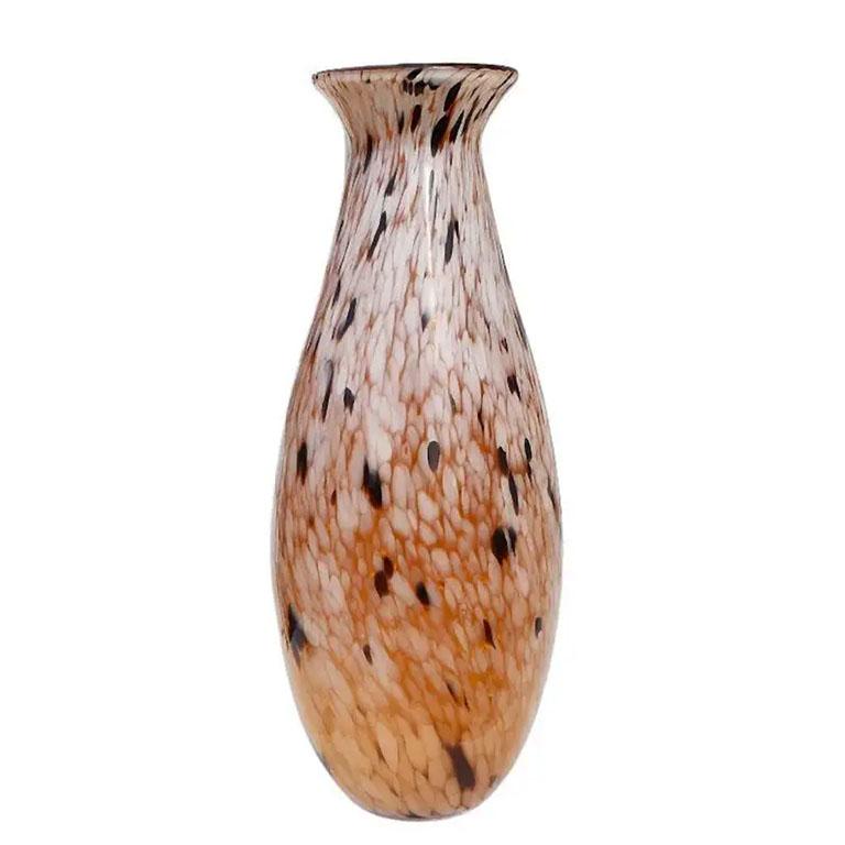 American Tall Oblong Mid-Century Modern Murano Style Brown and Tan Tortoise Glass Vase For Sale