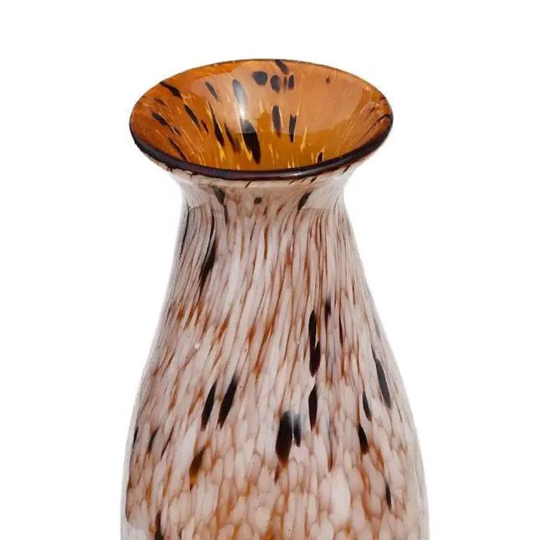 Tall Oblong Mid-Century Modern Murano Style Brown and Tan Tortoise Glass Vase In Good Condition For Sale In Oklahoma City, OK