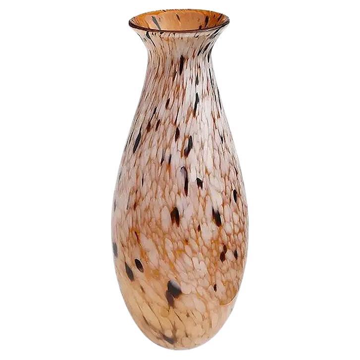 Tall Oblong Mid-Century Modern Murano Style Brown and Tan Tortoise Glass Vase For Sale