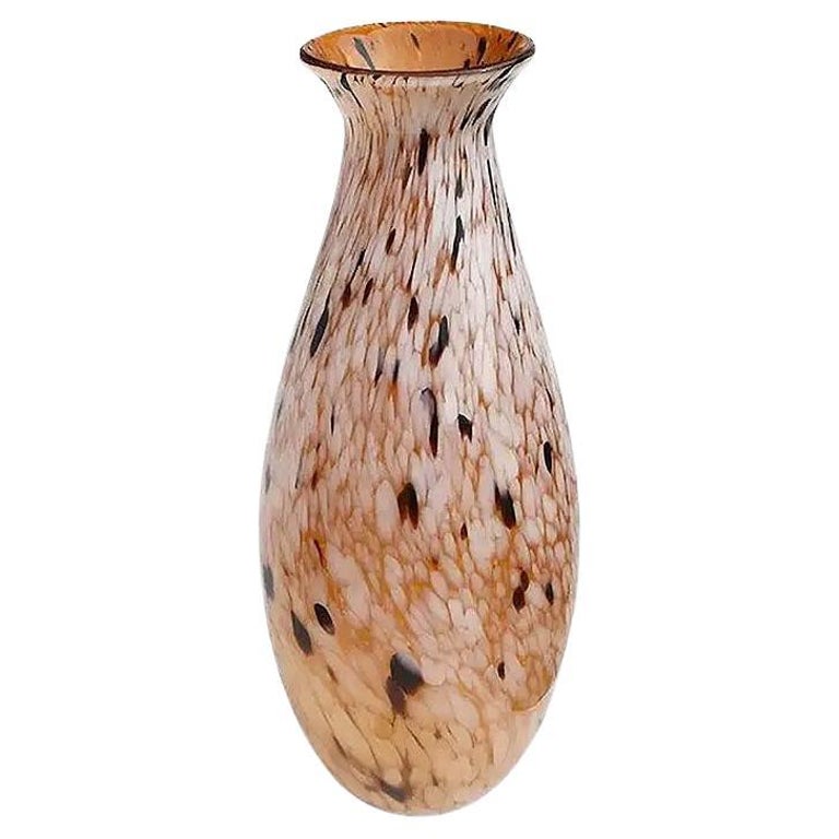 Tall Oblong Mid-Century Modern Murano Style Brown and Tan Tortoise Glass  Vase For Sale at 1stDibs