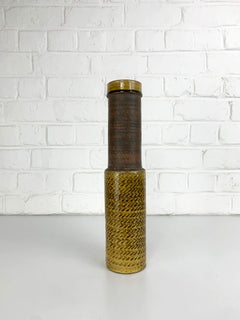 Tall Ochre & Brown Danish Stoneware Vase by Nils Kähler for Kähler, 1960s