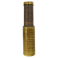 Tall Ochre & Brown Danish Stoneware Vase by Nils Kähler for Kähler, 1960s