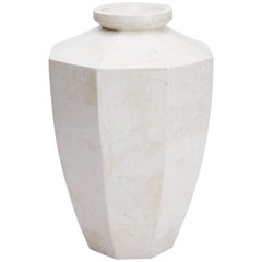 Tall Octagonal Flower Vase in White Tessellated Stone