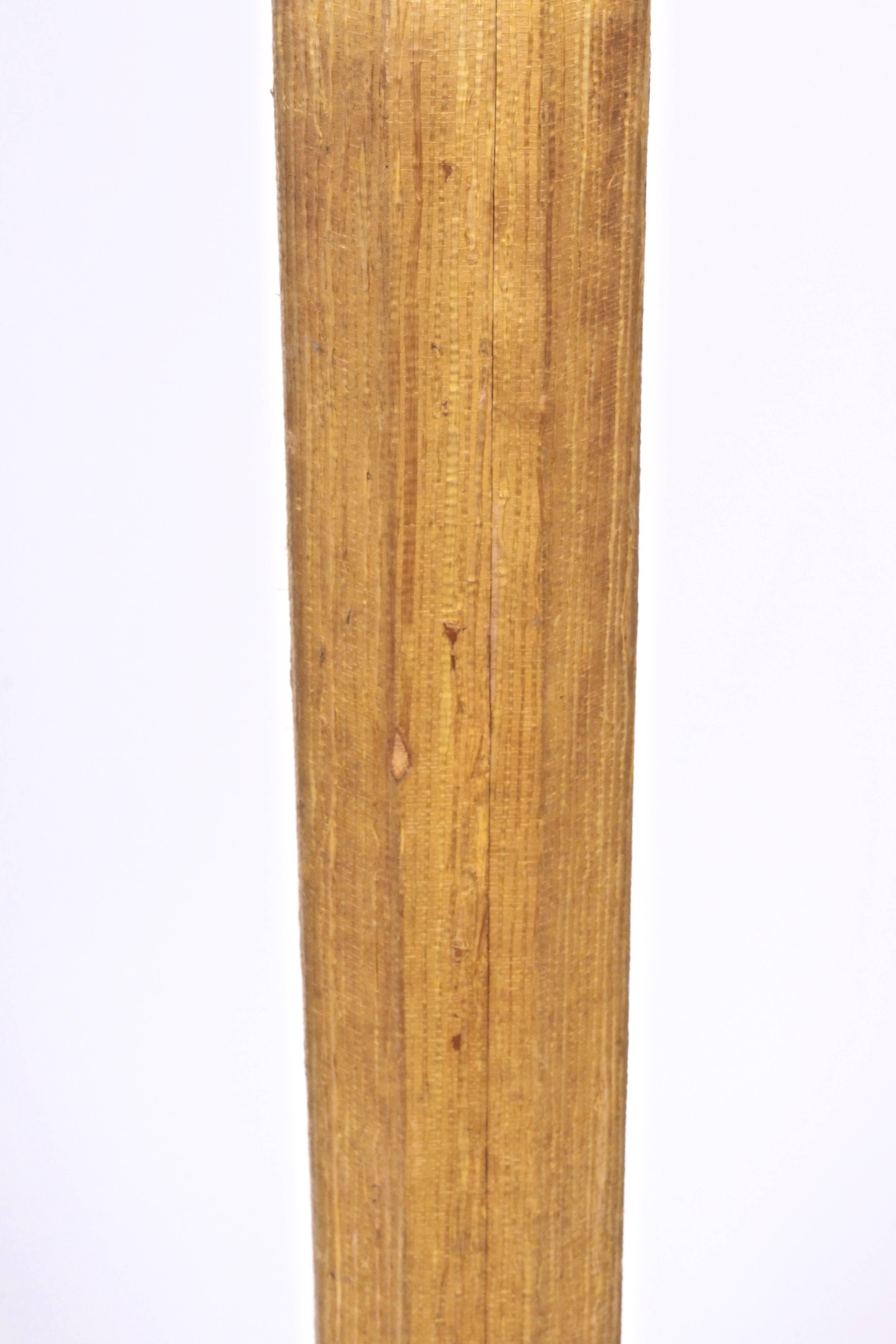 American Tall Karl Springer Style Grasscloth, Lucite & Black Enamel Table Lamp, 1970s For Sale