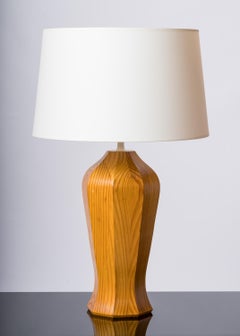 Tall Ogive Shaped Faceted Pine Wood Lamp - France 1980's