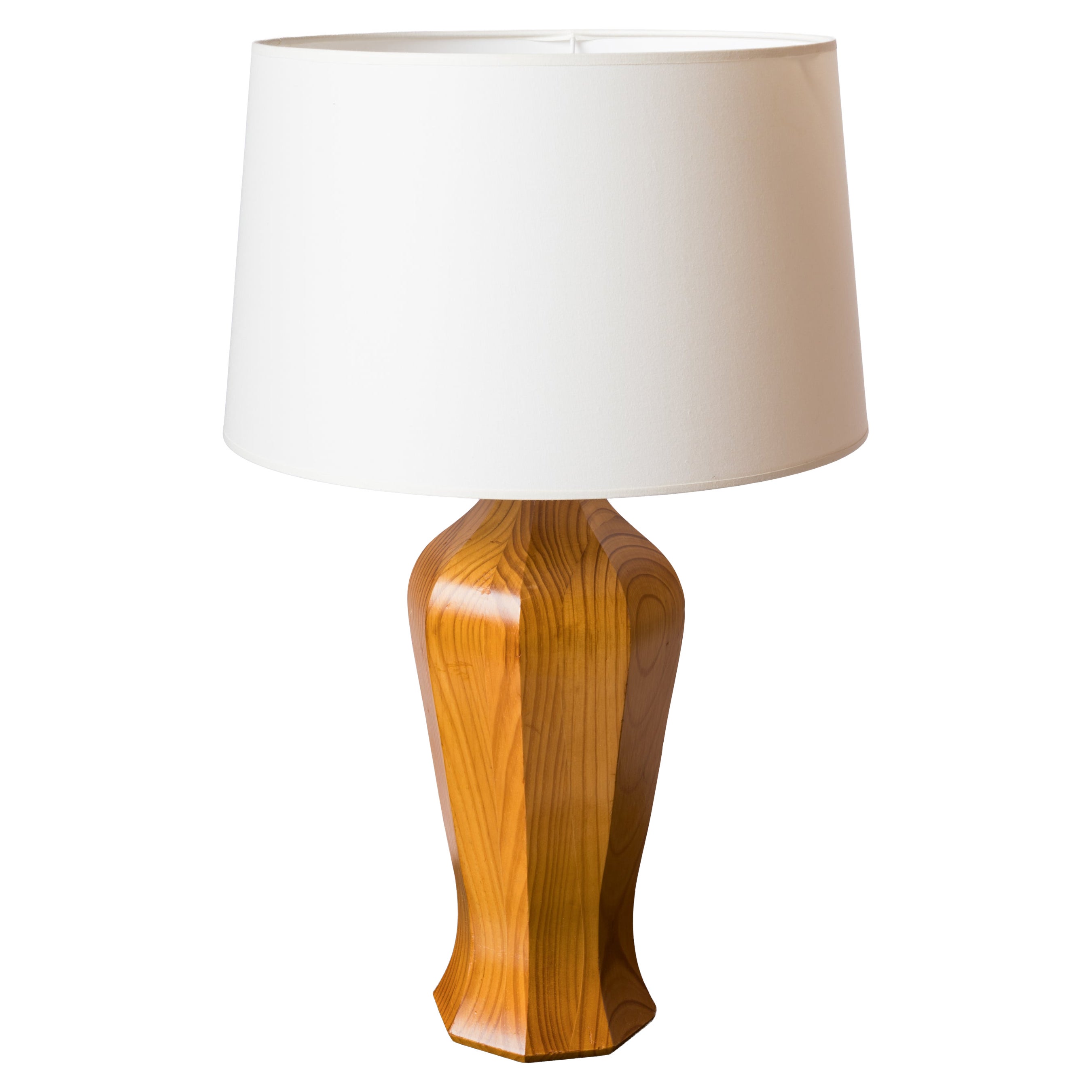 Tall Ogive Shaped Faceted Pine Wood Lamp - France 1980's
