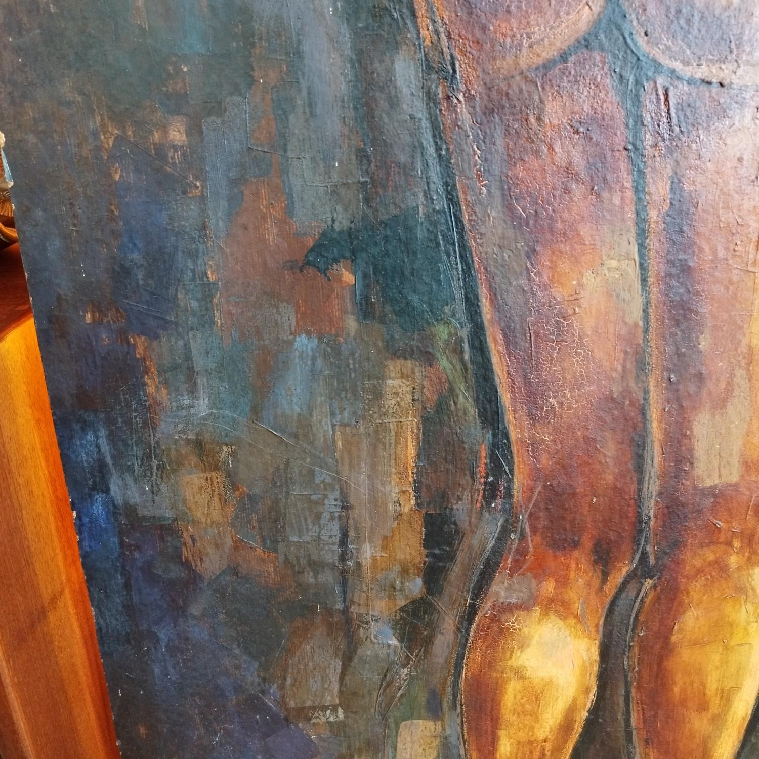 Tall oil painting, signed Michel Nourry, 1969 In Good Condition For Sale In NANTES, FR