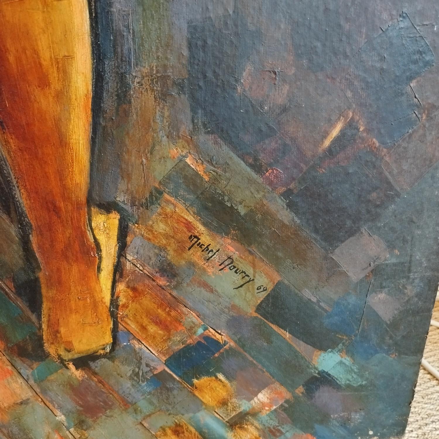 20th Century Tall oil painting, signed Michel Nourry, 1969 For Sale