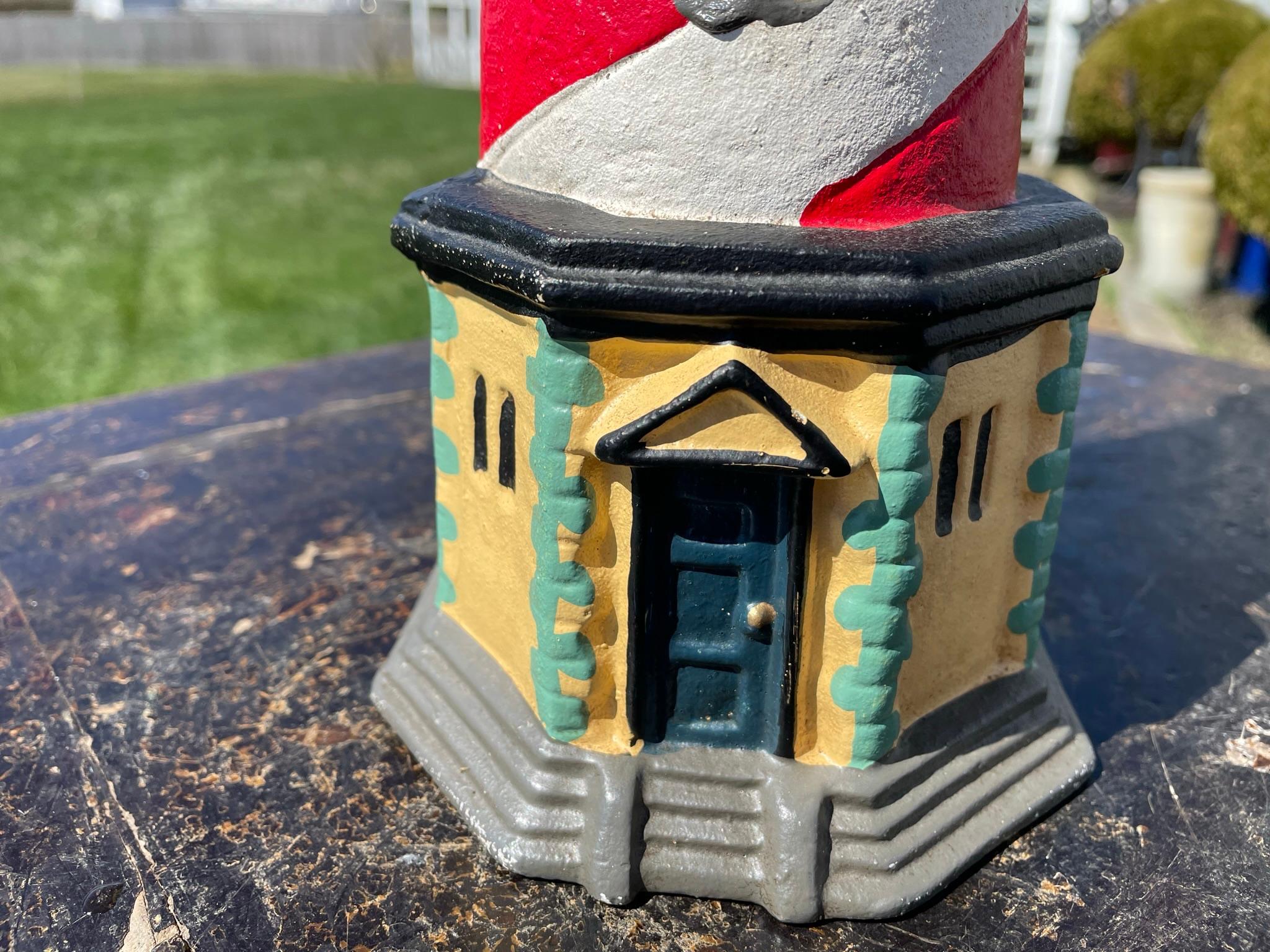 Tall Old Light House Lantern Hand Painted Red, White, and Blue For Sale 1