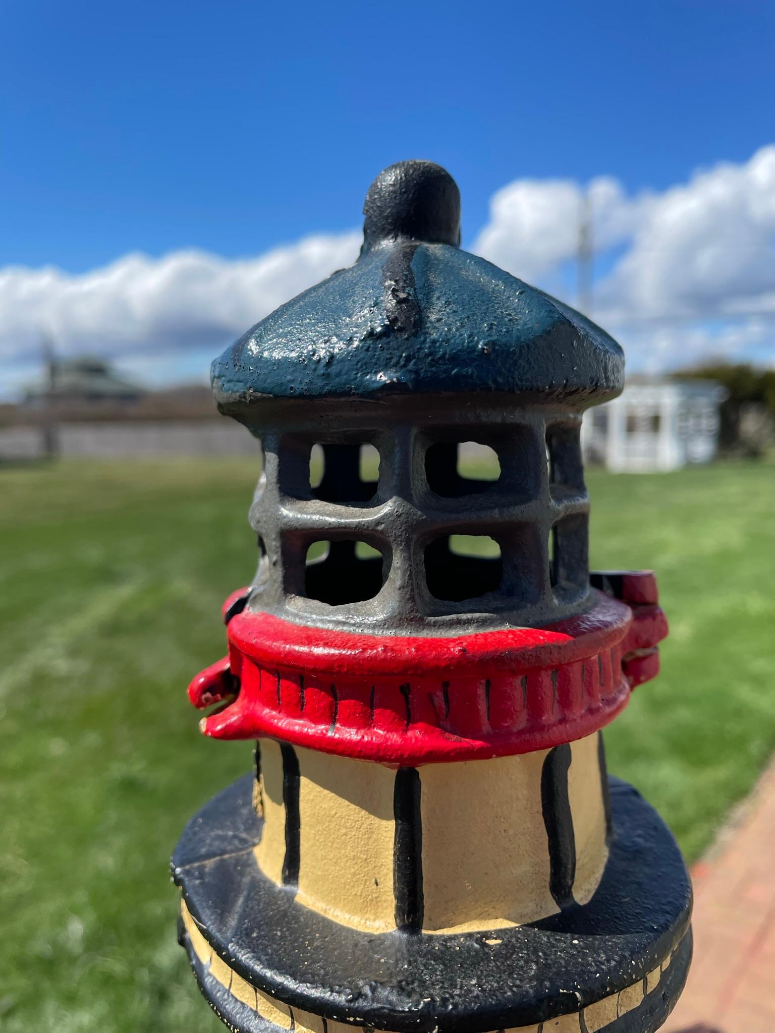 Tall Old Light House Lantern Hand Painted Red, White, and Blue For Sale 4