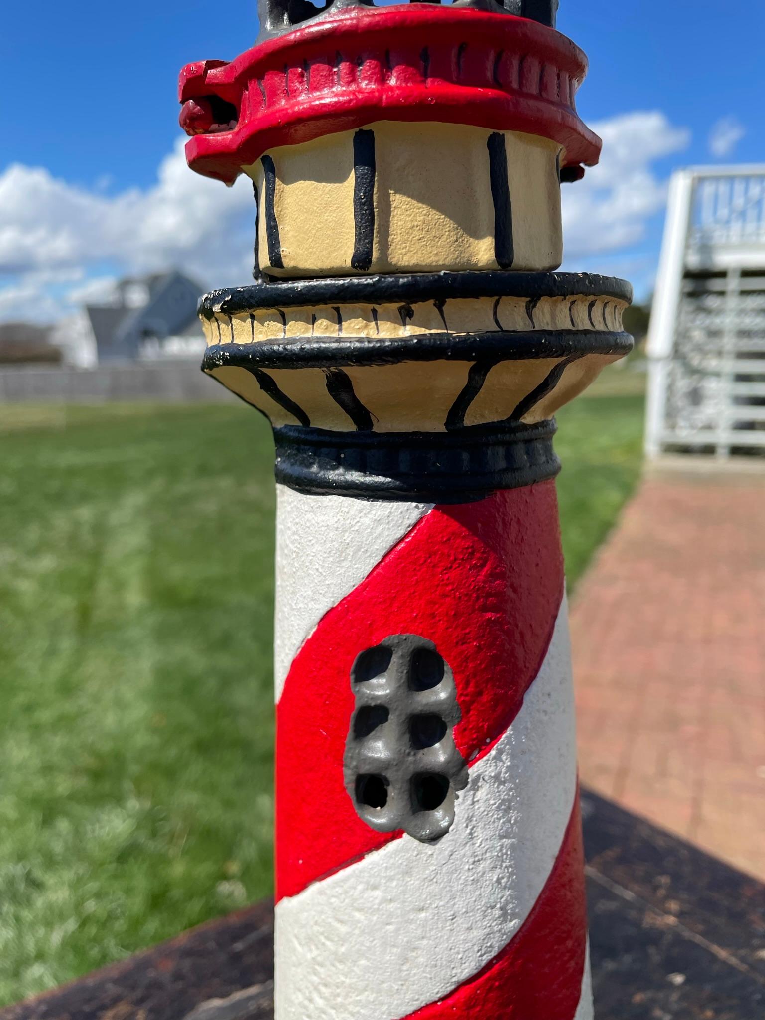 20th Century Tall Old Light House Lantern Hand Painted Red, White, and Blue For Sale