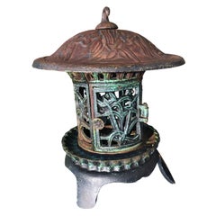 Tall Old Round Garden Lantern "Iris, Flowers & Vines"