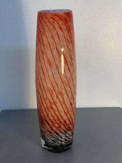 Tall Orange and White Art Glass Vase with Spiral Design