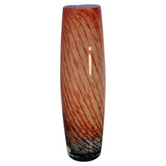 Tall Orange and White Art Glass Vase with Spiral Design