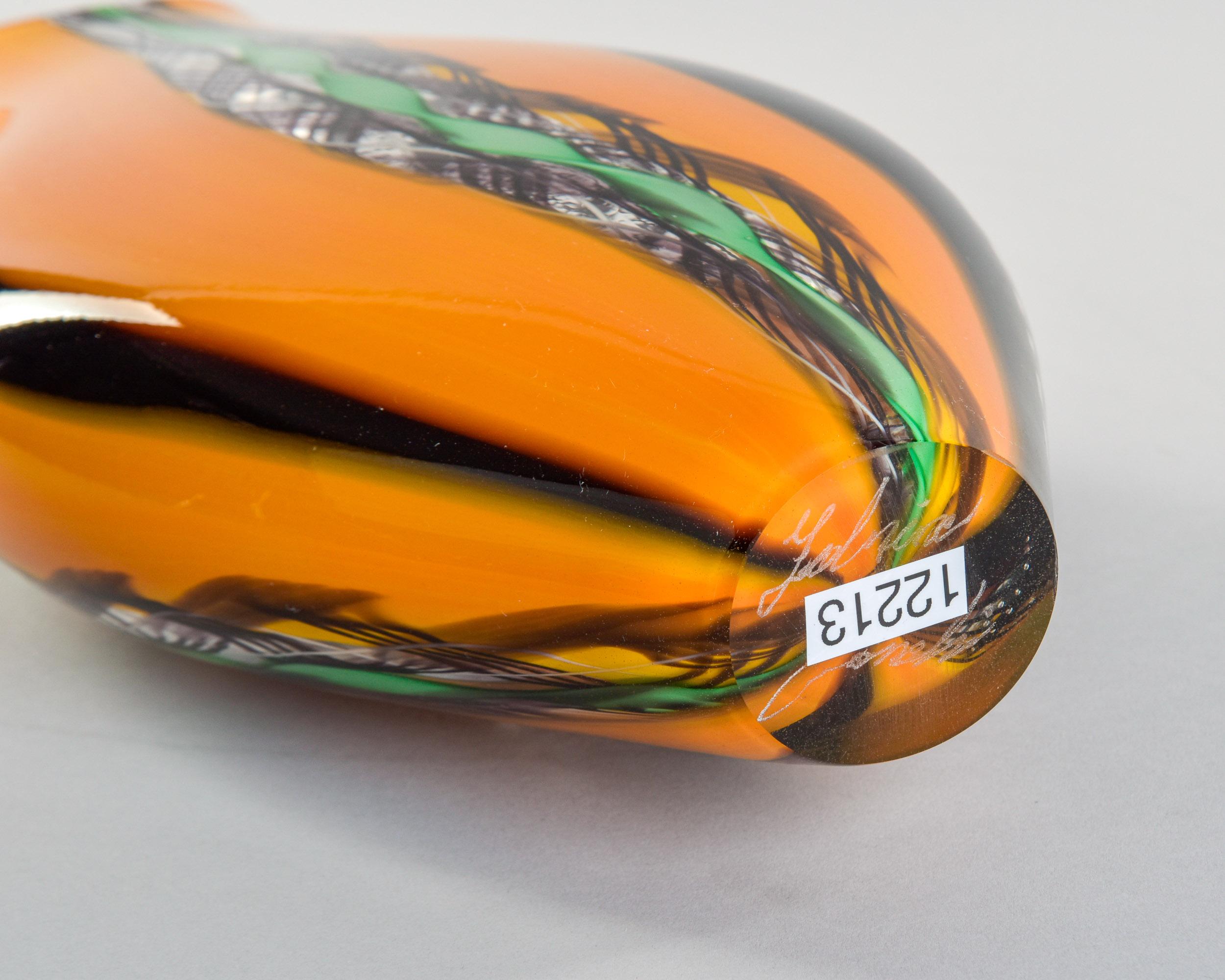 Vaso alto arancione nero e verde firmato Fabiano Zanchi Murano in vendita 4